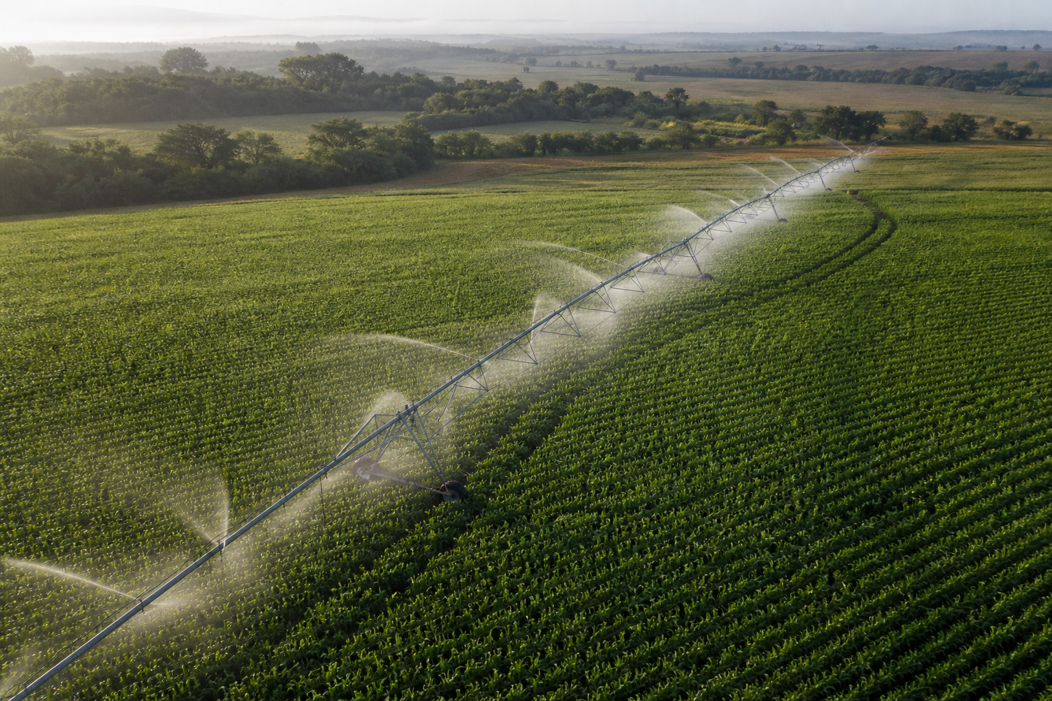 Sistema de irrigação aplicado em uma área agrícola